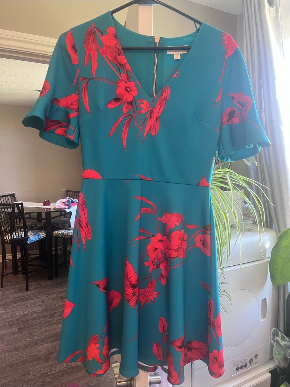 Ted Baker Teal Mini Dress with Red Floral Print